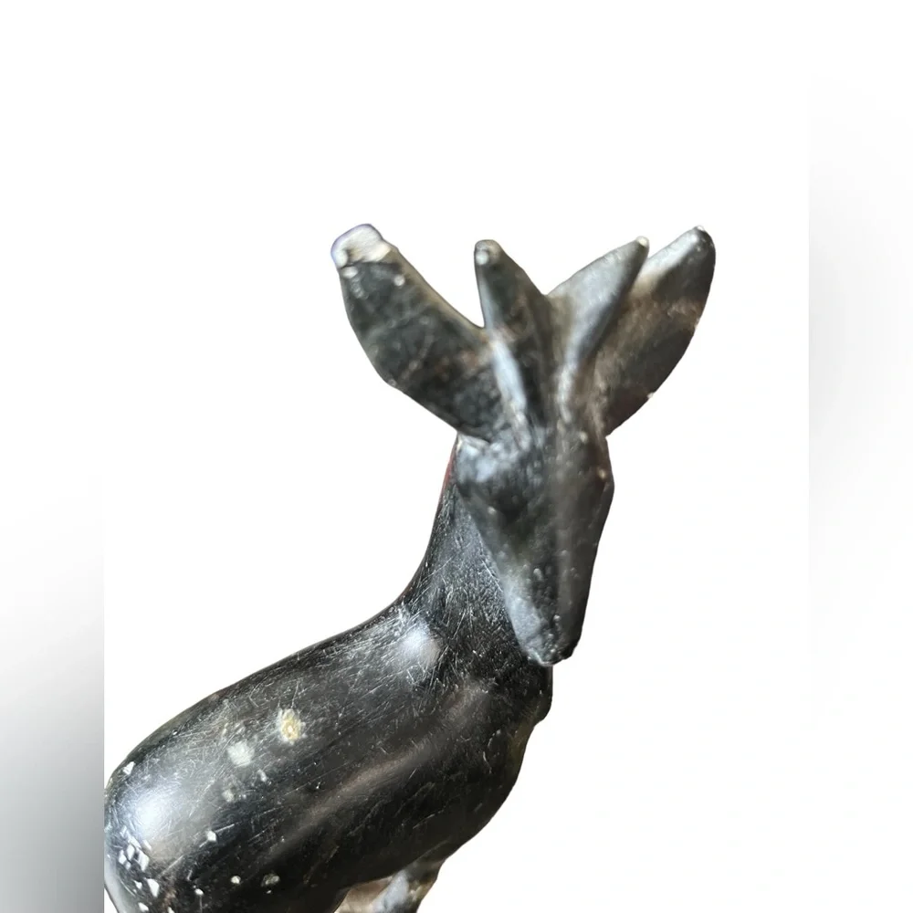 hand carved black stone figurine deer vintage 6.5 Inches tall *Small Chip* - Picture 2 of 8